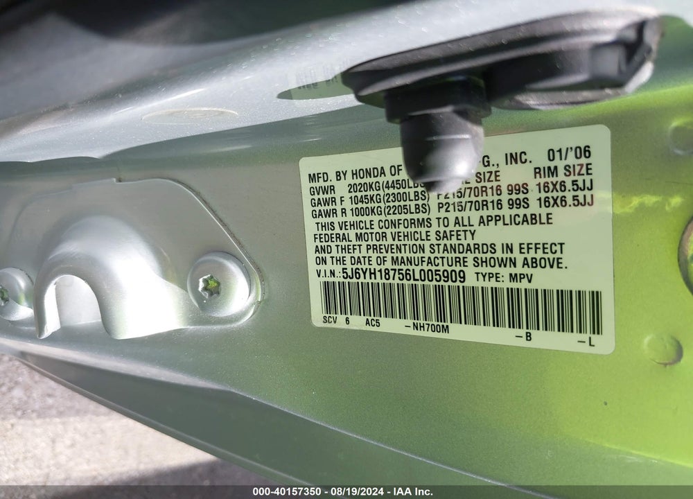 2006 HONDA ELEMENT EX-P VIN: 5J6YH18756L005909