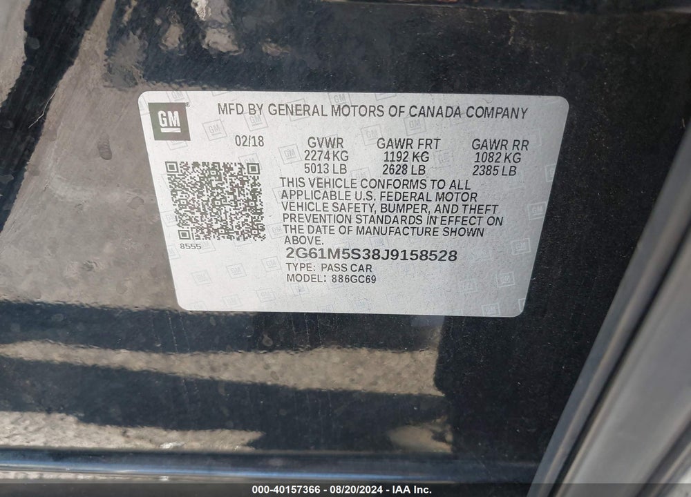 2018 CADILLAC XTS VIN: 2G61M5S38J9158528