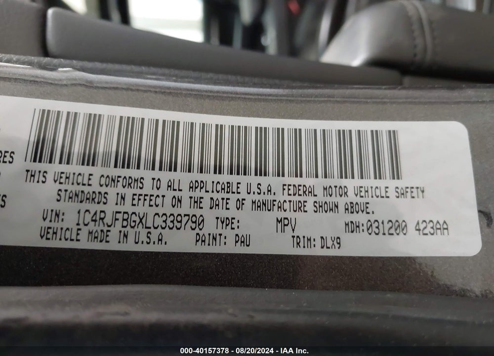 2020 JEEP GRAND CHEROKEE LIMITED 4X4 VIN: 1C4RJFBGXLC339790