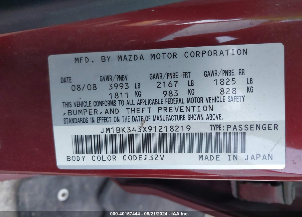2009 MAZDA 3 S SPORT VIN: JM1BK343X91218219