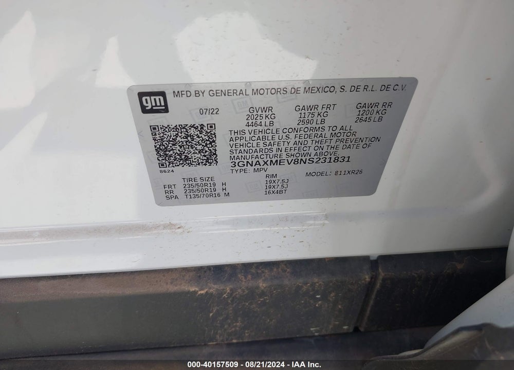 2022 CHEVROLET EQUINOX FWD RS VIN: 3GNAXMEV8NS231831