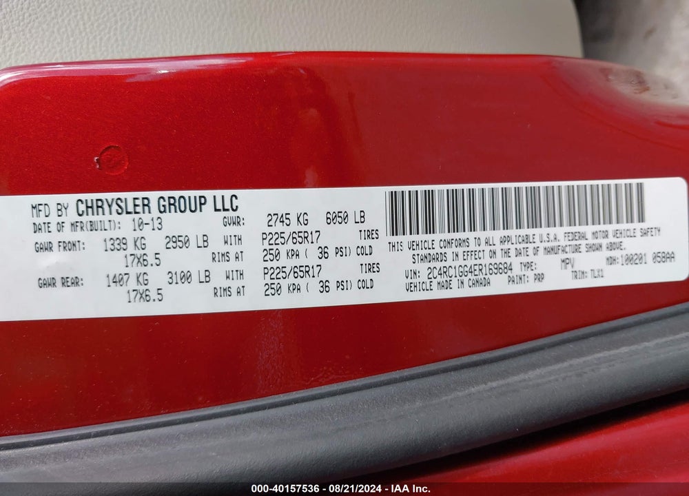 2014 CHRYSLER TOWN & COUNTRY LIMITED VIN: 2C4RC1GG4ER169684
