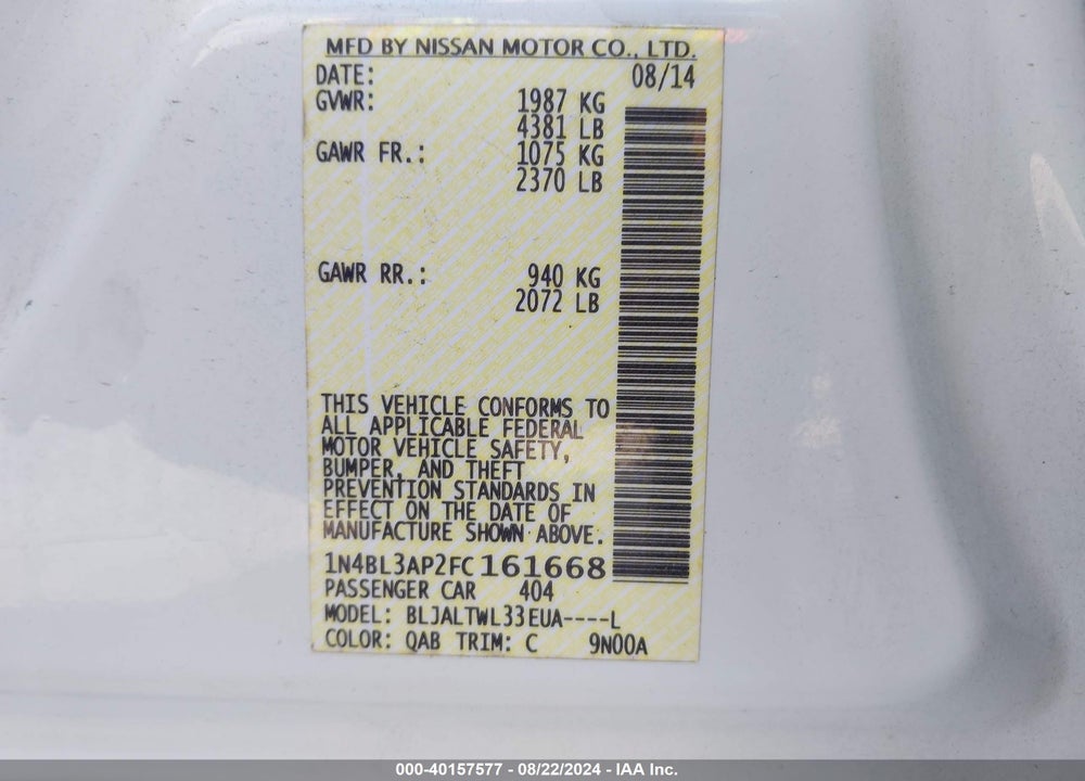 2015 NISSAN ALTIMA 3.5 SL VIN: 1N4BL3AP2FC161668