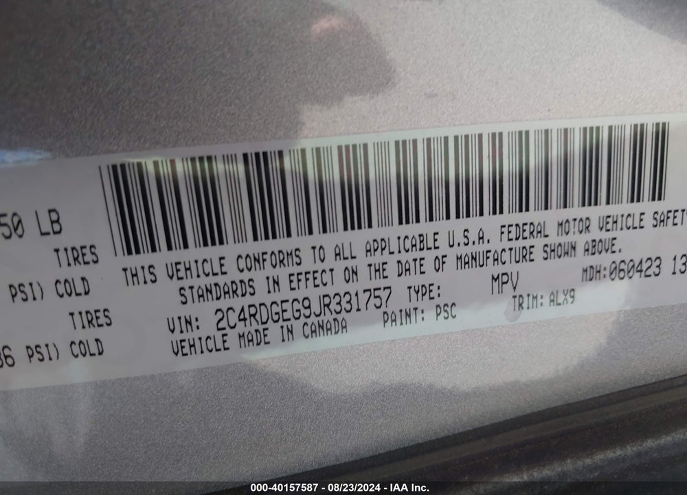 2018 DODGE GRAND CARAVAN GT VIN: 2C4RDGEG9JR331757