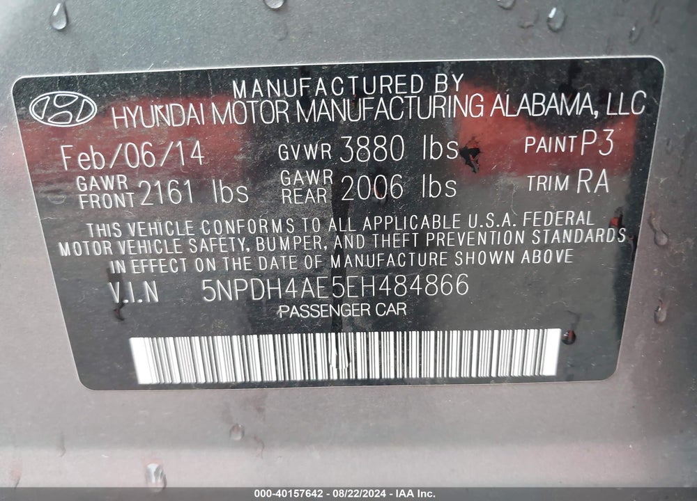 2014 HYUNDAI ELANTRA SE VIN: 5NPDH4AE5EH484866