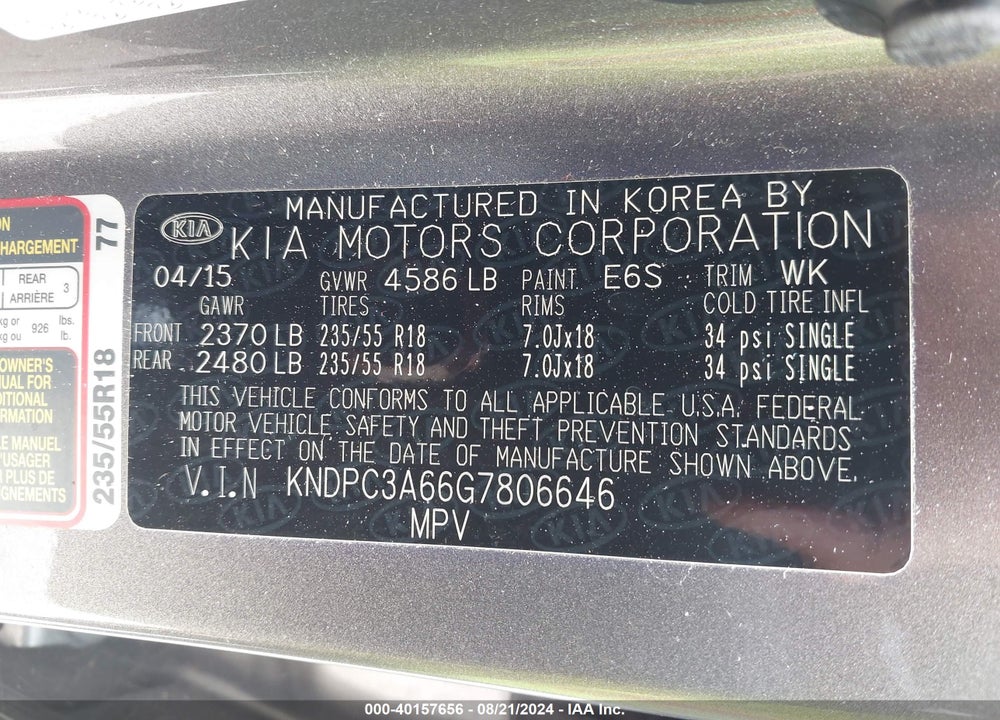 2016 KIA SPORTAGE SX VIN: KNDPC3A66G7806646