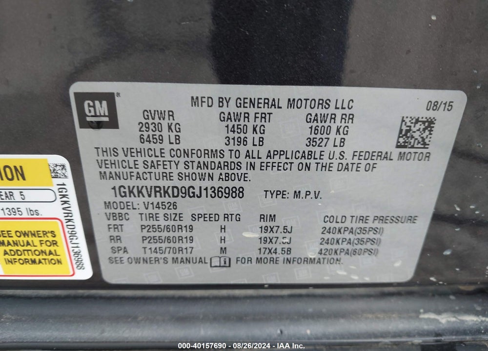 2016 GMC ACADIA SLT-1 VIN: 1GKKVRKD9GJ136988