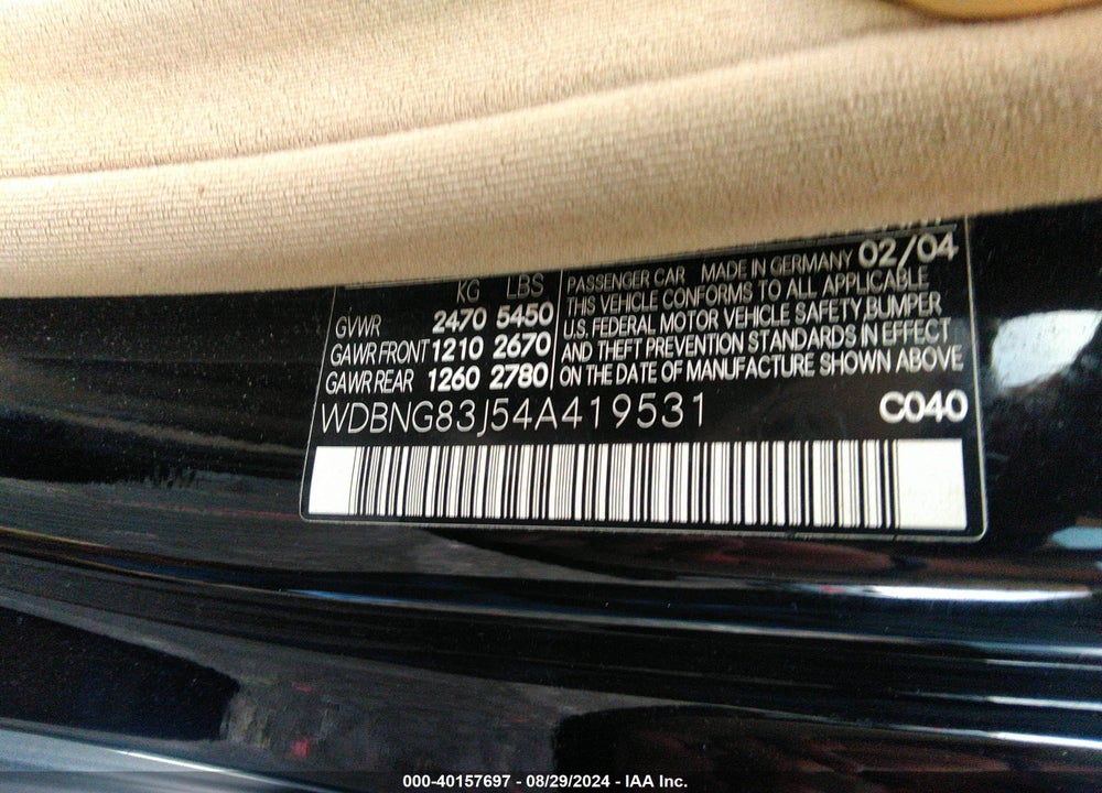 2004 MERCEDES-BENZ S 430 4MATIC VIN: WDBNG83J54A419531