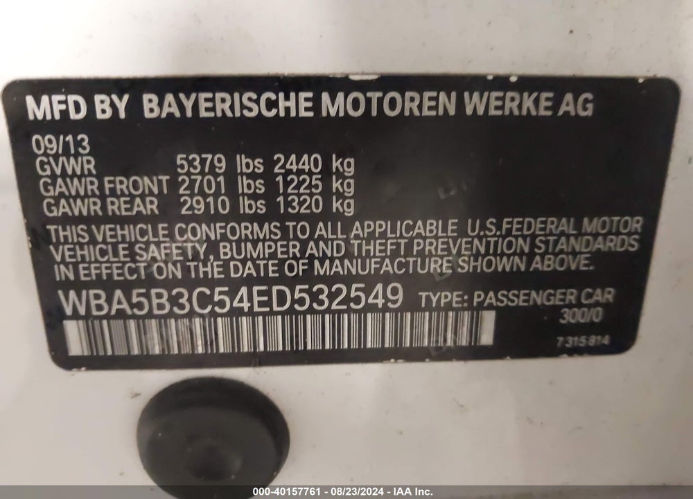 2014 BMW 535I XDRIVE VIN: WBA5B3C54ED532549