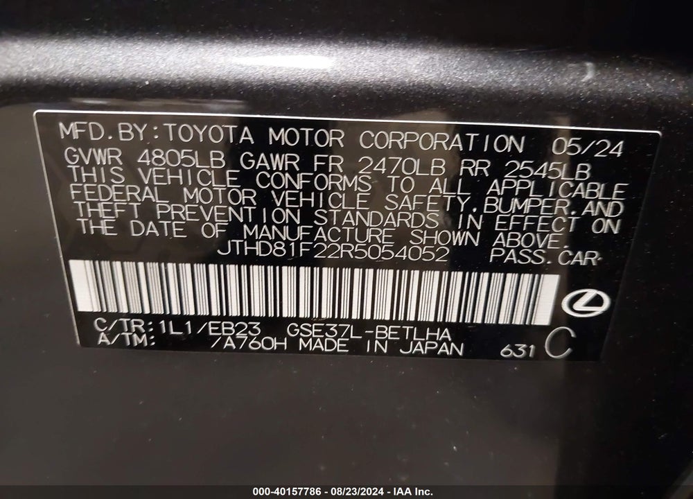 2024 LEXUS IS 300 VIN: JTHD81F22R5054052