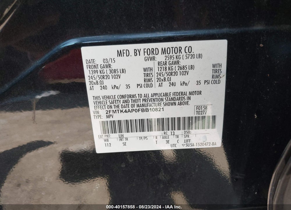 2015 FORD EDGE SPORT VIN: 2FMTK4AP0FBB10821