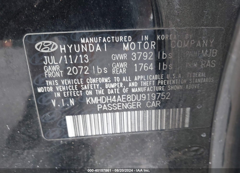2013 HYUNDAI ELANTRA GLS VIN: KMHDH4AE8DU919752