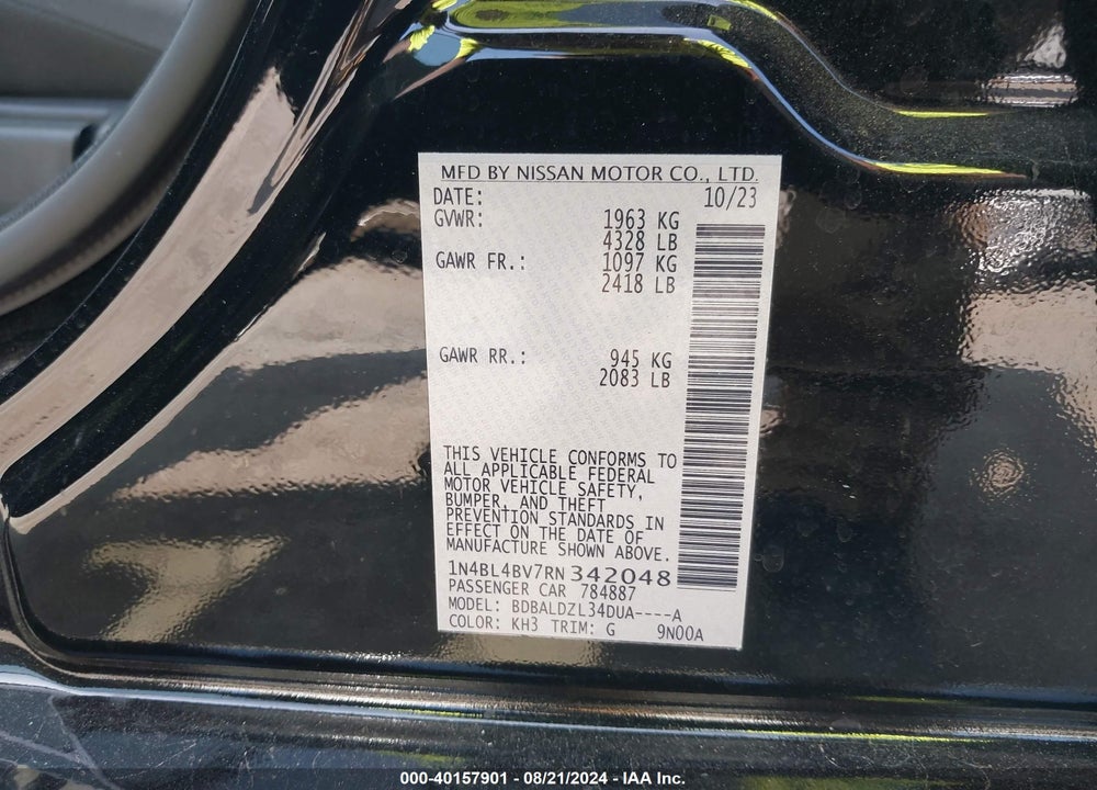 2024 NISSAN ALTIMA VIN: 1N4BL4BV7RN342048