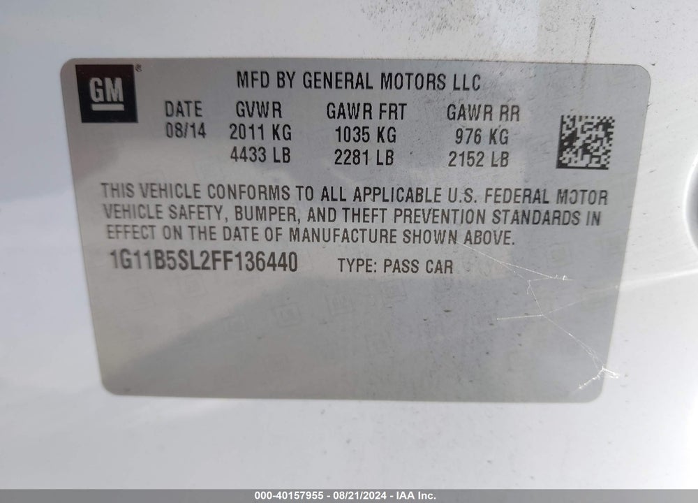2015 CHEVROLET MALIBU LS VIN: 1G11B5SL2FF136440