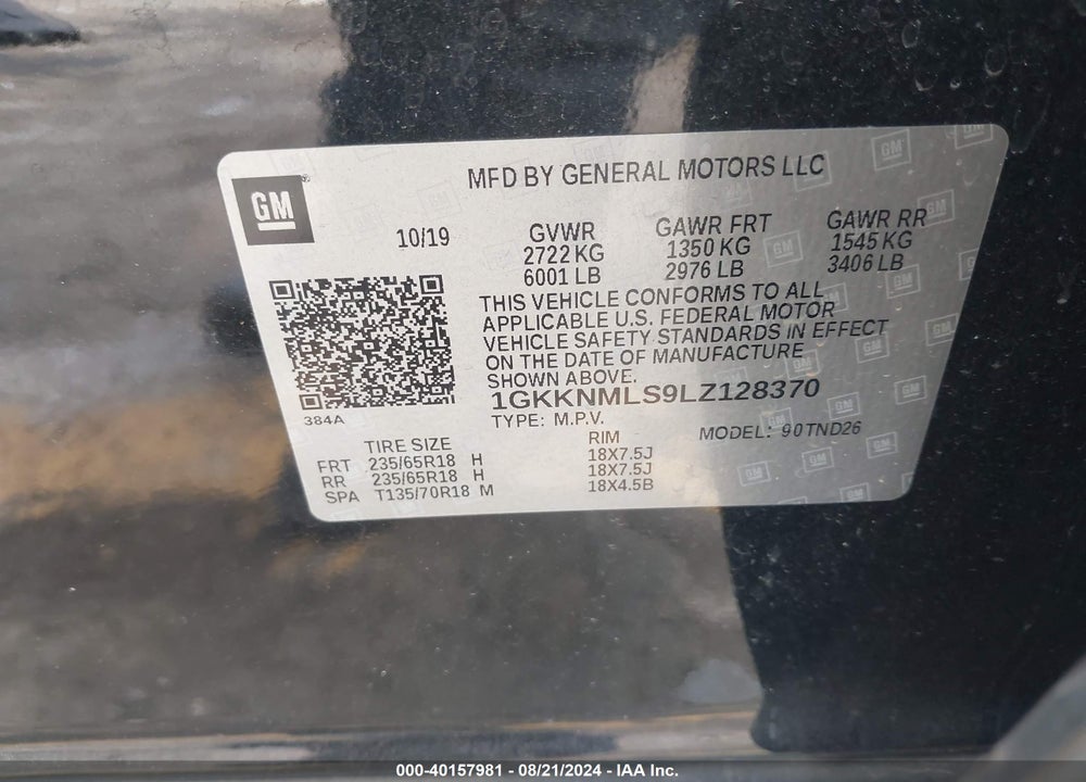 2020 GMC ACADIA FWD SLT VIN: 1GKKNMLS9LZ128370