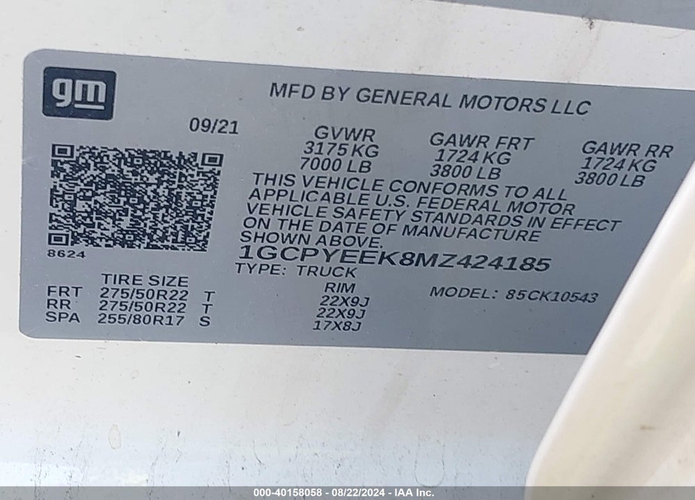 2021 CHEVROLET SILVERADO 1500 4WD SHORT BED RST VIN: 1GCPYEEK8MZ424185