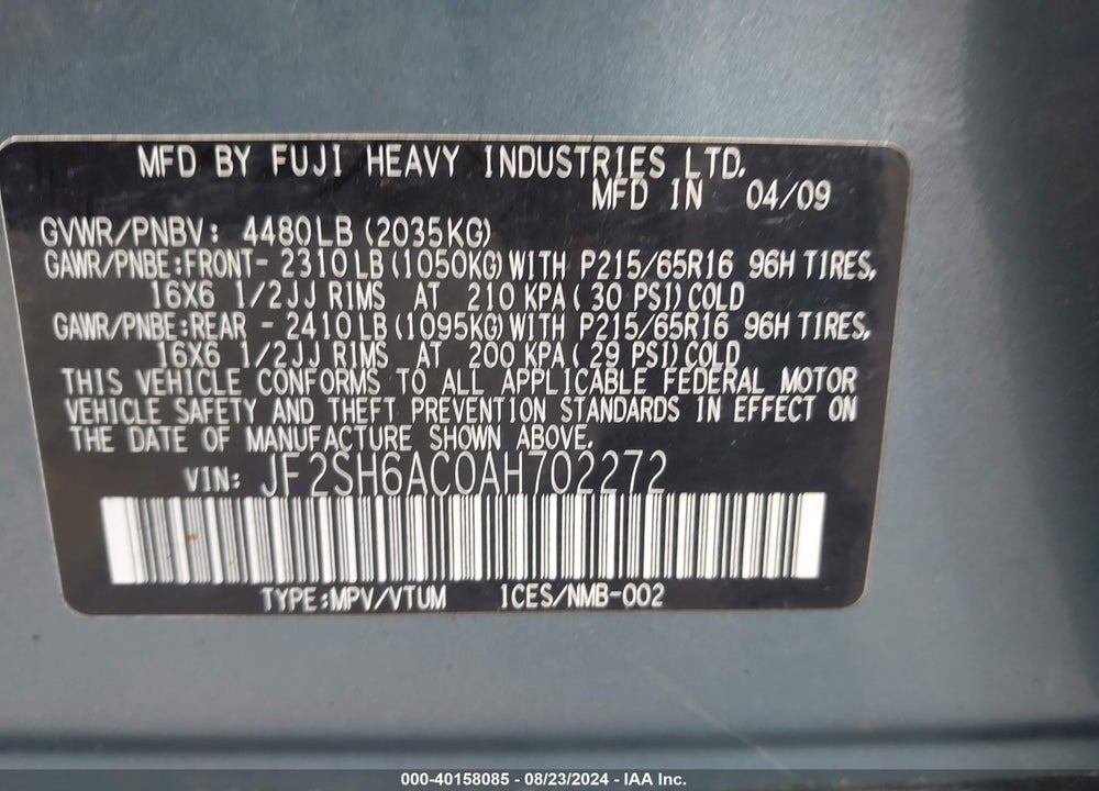 2010 SUBARU FORESTER 2.5X VIN: JF2SH6AC0AH702272