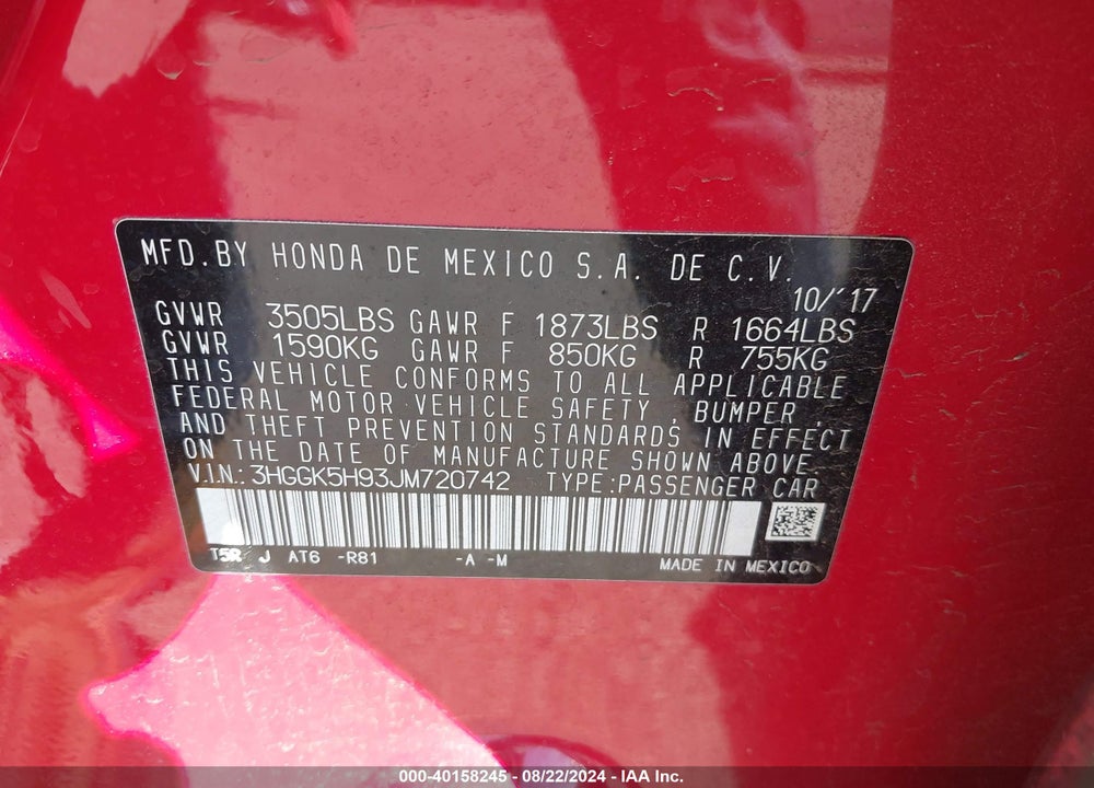 2018 HONDA FIT EX-L VIN: 3HGGK5H93JM720742