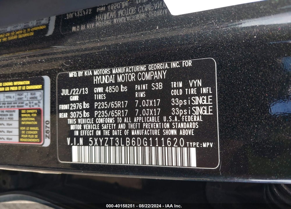 2013 HYUNDAI SANTA FE SPORT VIN: 5XYZT3LB6DG111620