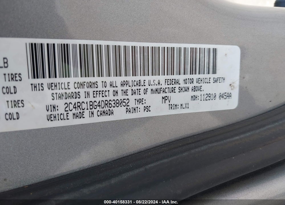2013 CHRYSLER TOWN & COUNTRY TOURING VIN: 2C4RC1BG4DR638052