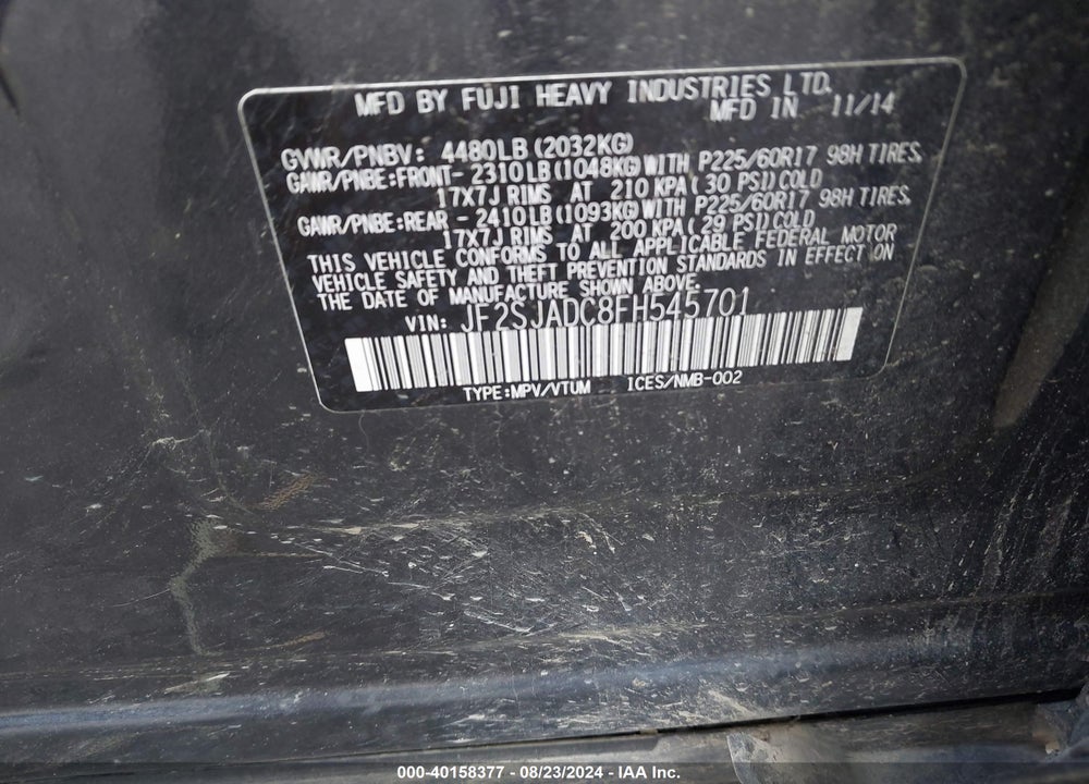 2015 SUBARU FORESTER 2.5I PREMIUM VIN: JF2SJADC8FH545701