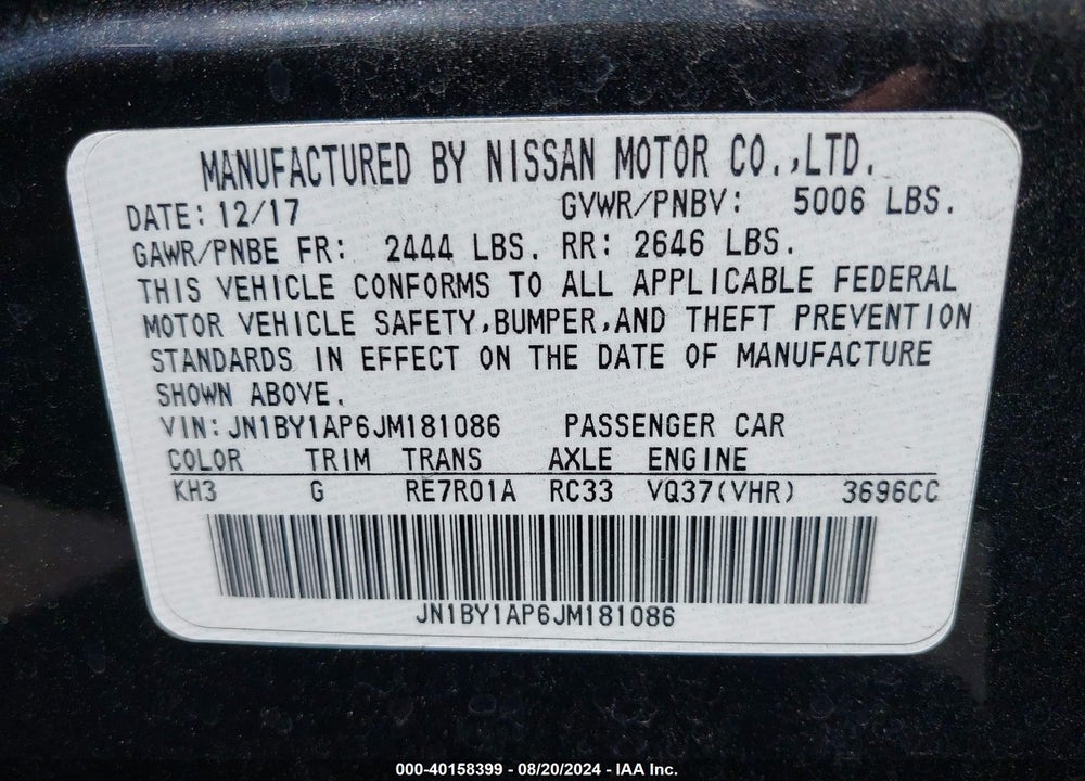 2018 INFINITI Q70 3.7 LUXE VIN: JN1BY1AP6JM181086