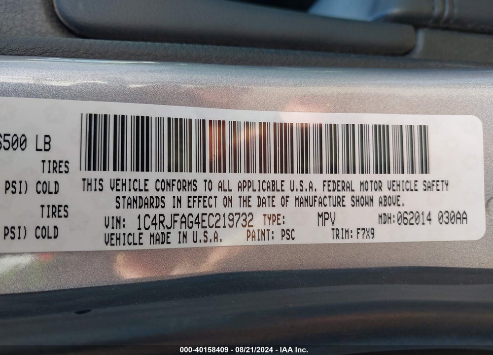 2014 JEEP GRAND CHEROKEE LAREDO VIN: 1C4RJFAG4EC219732