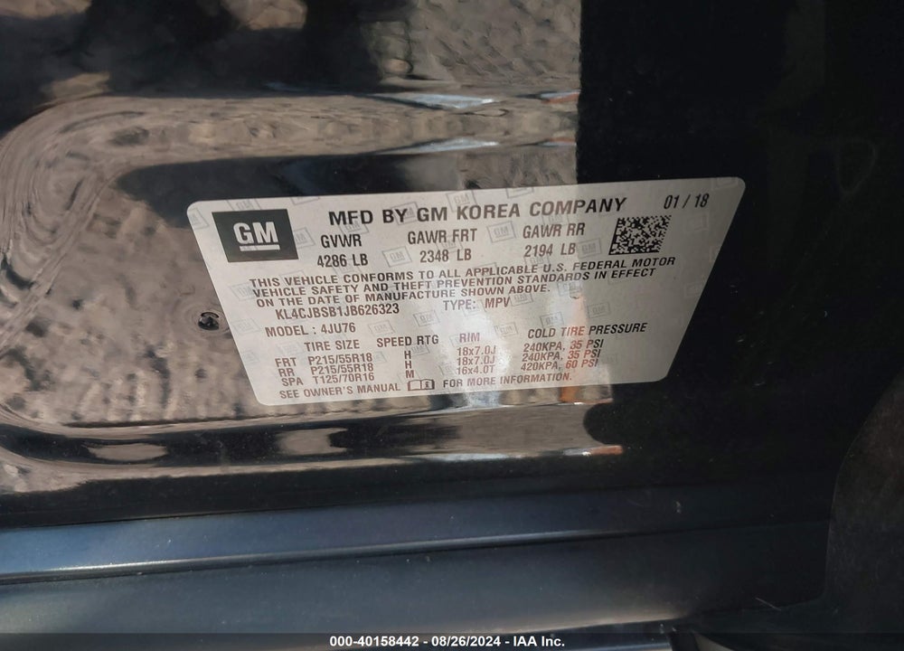 2018 BUICK ENCORE PREFERRED II VIN: KL4CJBSB1JB626323