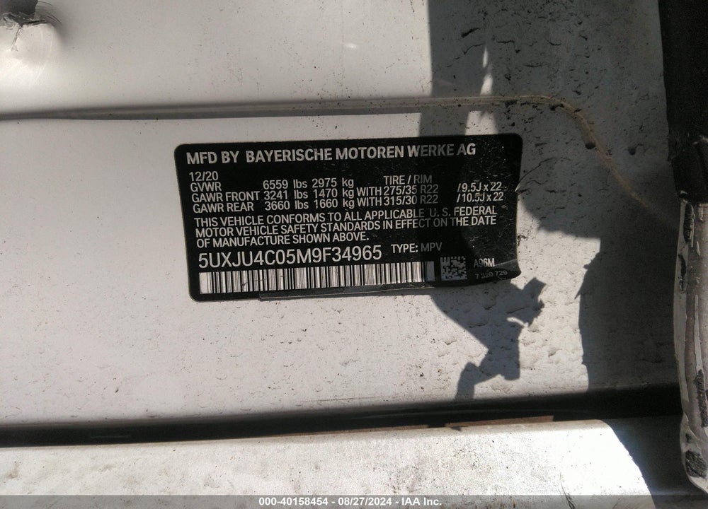 2021 BMW X5 M50I VIN: 5UXJU4C05M9F34965