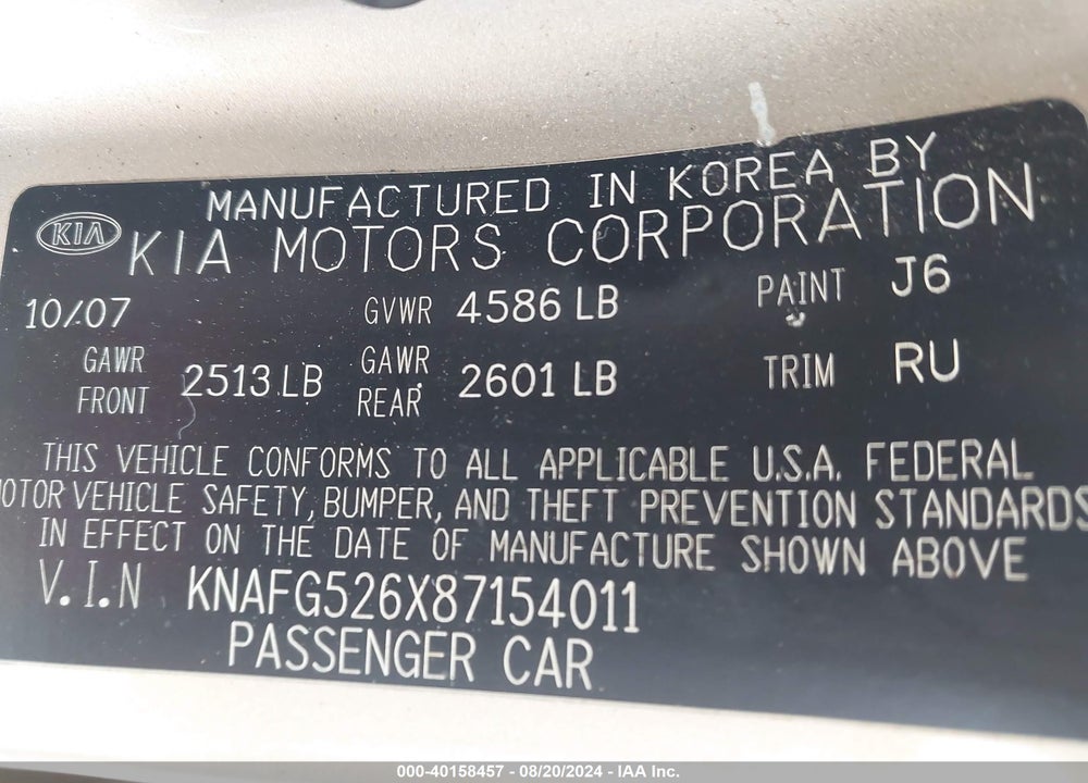 2008 KIA RONDO LX V6 VIN: KNAFG526X87154011