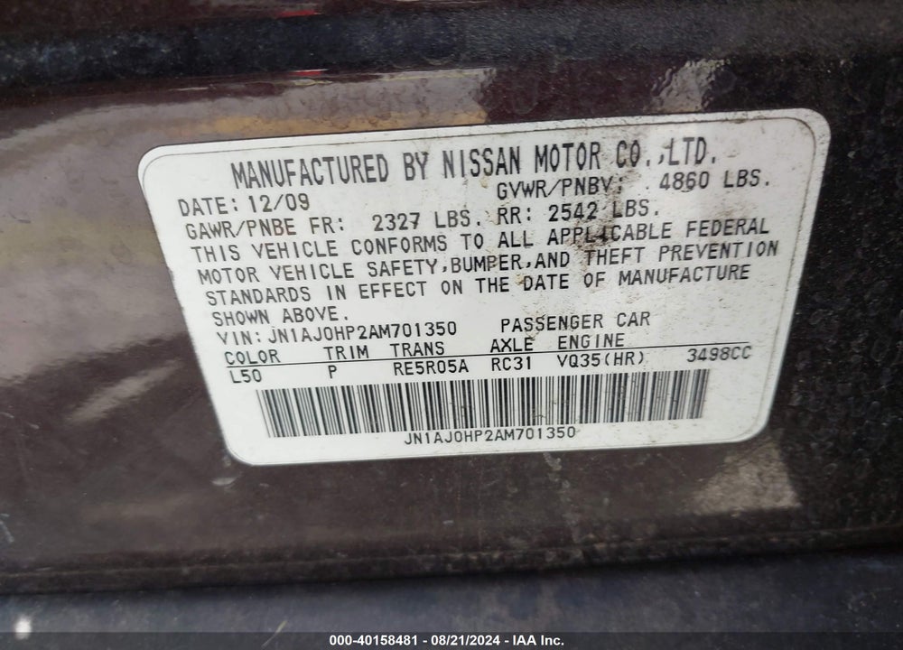 2010 INFINITI EX35 VIN: JN1AJ0HP2AM701350