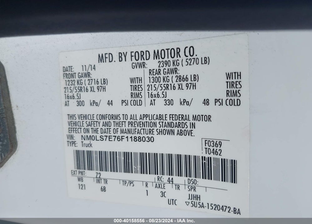 2015 FORD TRANSIT CONNECT XL VIN: NM0LS7E76F1188030