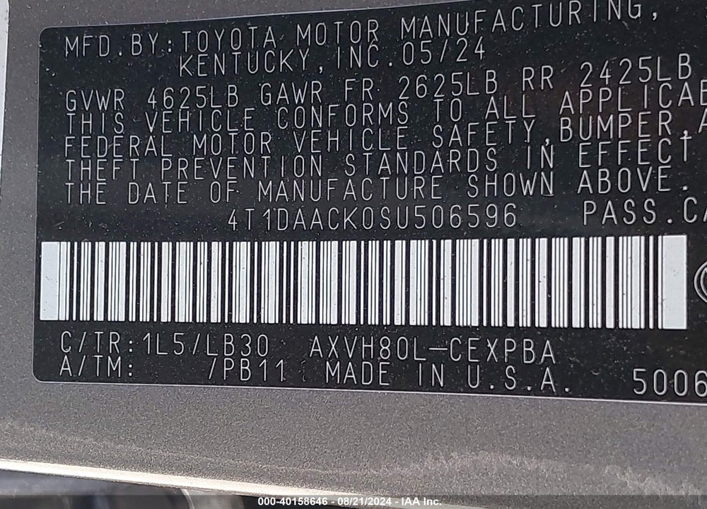 2025 TOYOTA CAMRY VIN: 4T1DAACK0SU506596