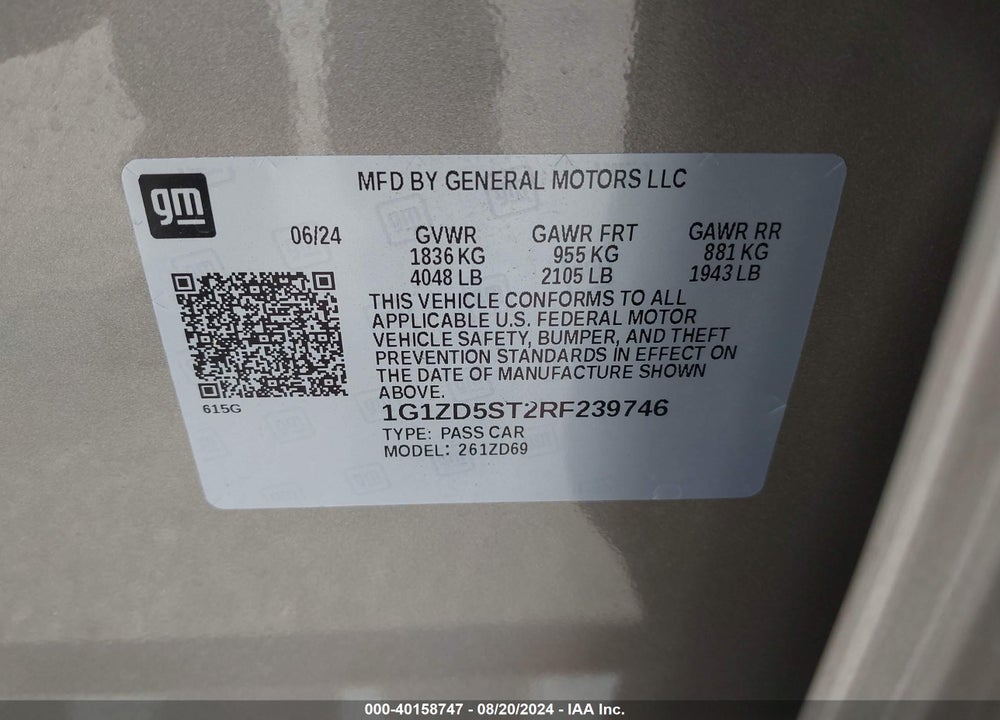 2024 CHEVROLET MALIBU FWD 1LT VIN: 1G1ZD5ST2RF239746