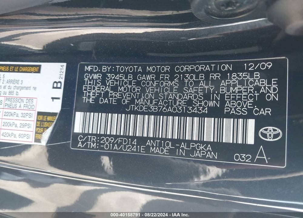 2010 SCION TC VIN: JTKDE3B76A0313434