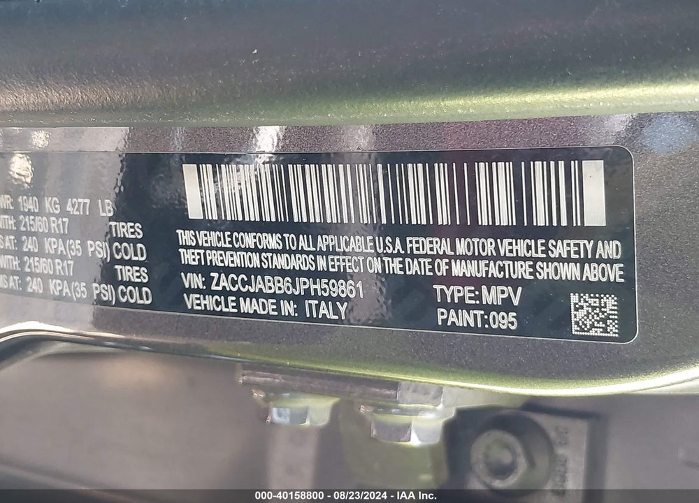2018 JEEP RENEGADE LATITUDE FWD VIN: ZACCJABB6JPH59861