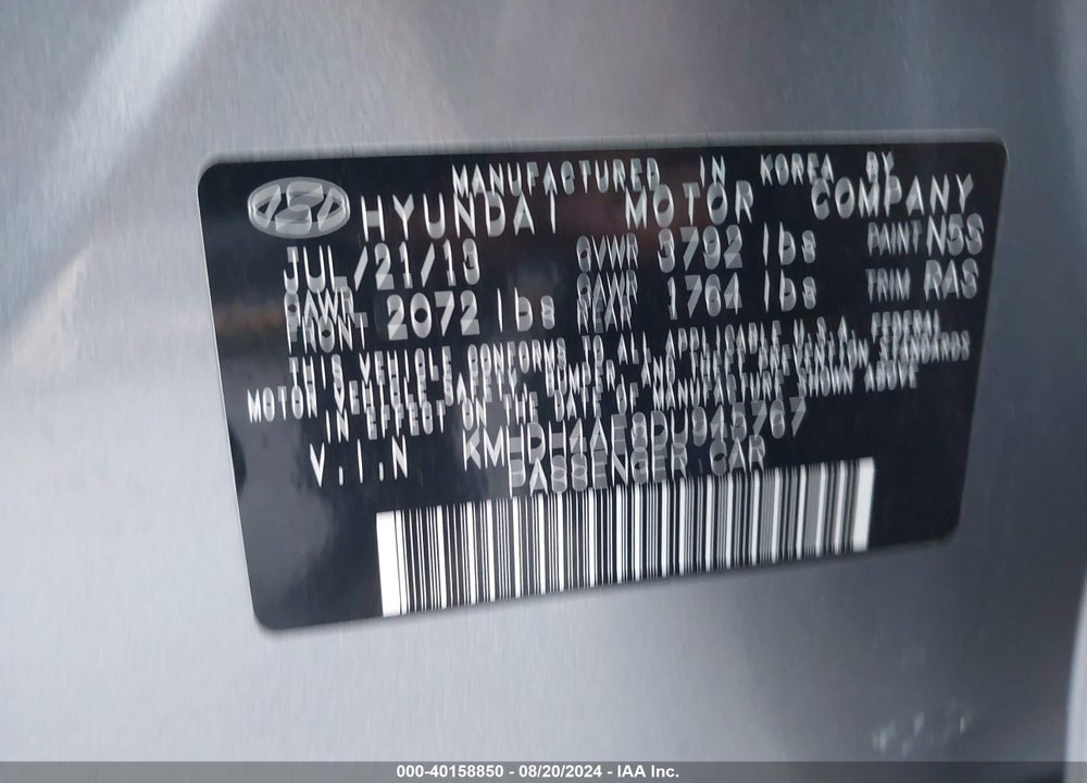 2013 HYUNDAI ELANTRA GLS VIN: KMHDH4AE8DU945767