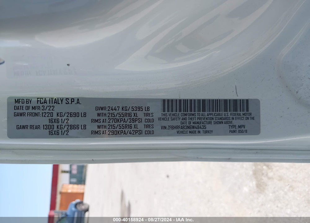 2022 RAM PROMASTER CITY CARGO VAN VIN: ZFBHRFAB3N6W48435