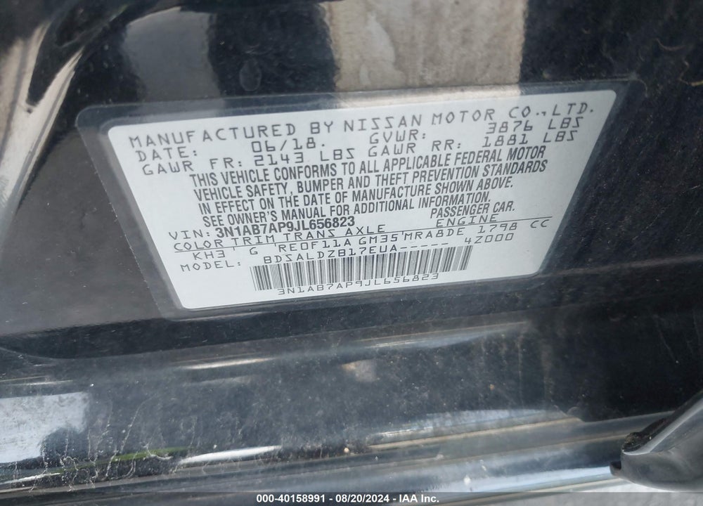 2018 NISSAN SENTRA SV VIN: 3N1AB7AP9JL656823