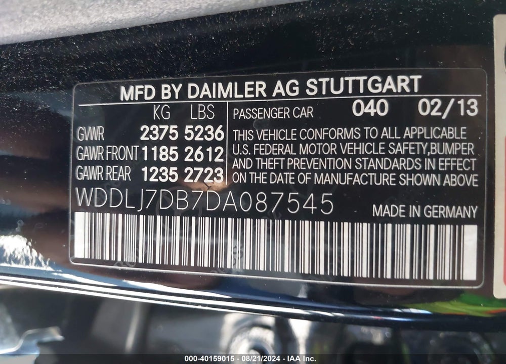 2013 MERCEDES-BENZ CLS 550 VIN: WDDLJ7DB7DA087545