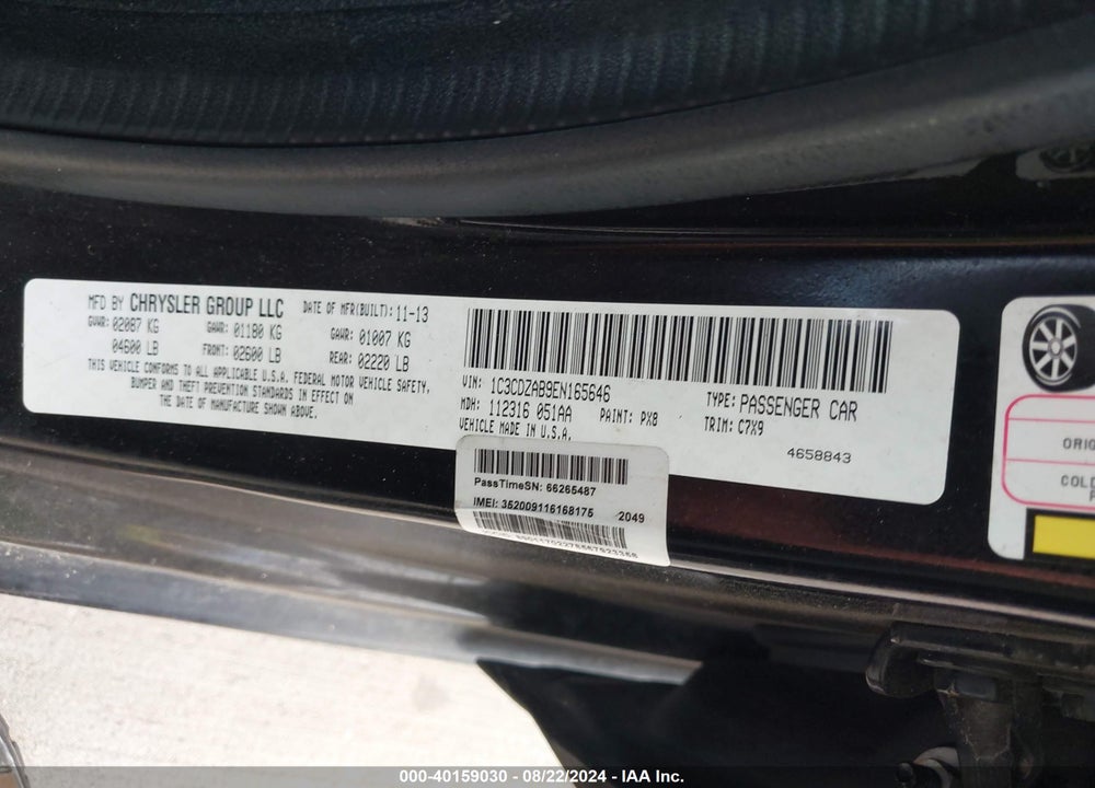 2014 AVENGER DODGE  SE VIN: 1C3CDZAB9EN165646