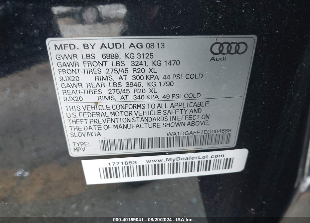 2014 AUDI Q7 3.0T S LINE PRESTIGE VIN: WA1DGAFE7ED004689