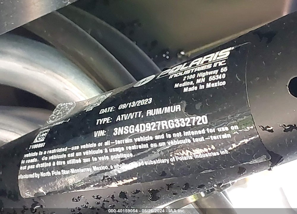 2024 POLARIS RZR TURBO R 4 ULTIMATE VIN: 3NSG4D927RG332720