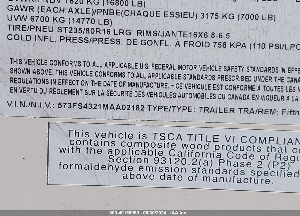 2021 GRAND DESIGN RECREAT SOLITUDE FIFTH WHEEL VIN: 573FS4321MAA02182
