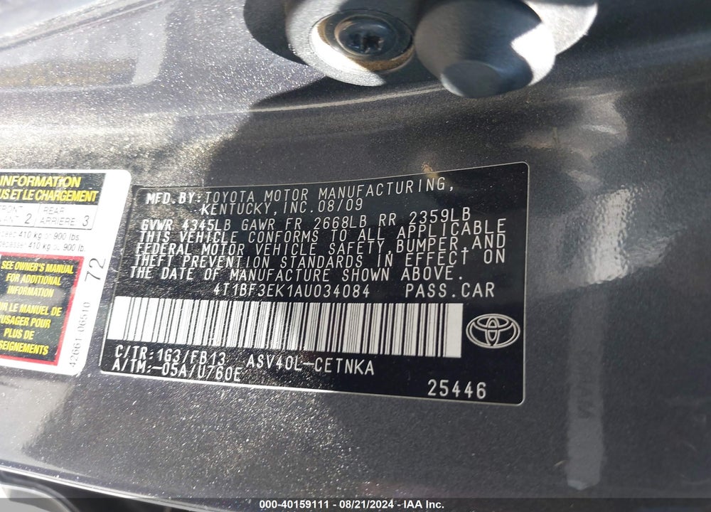2010 TOYOTA CAMRY LE VIN: 4T1BF3EK1AU034084