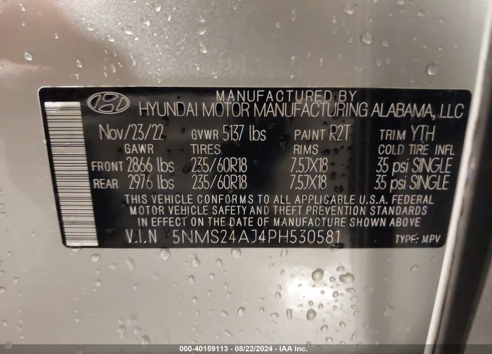 2023 HYUNDAI SANTA FE SEL VIN: 5NMS24AJ4PH530581