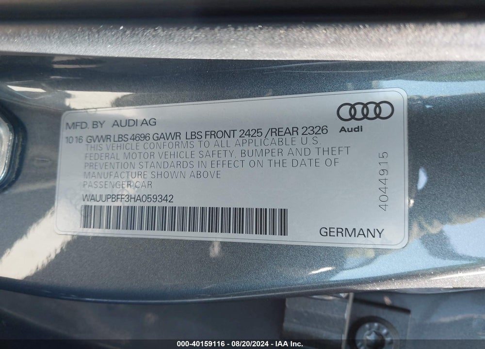 2017 AUDI A3 E-TRON 1.4T PREMIUM VIN: WAUUPBFF3HA059342