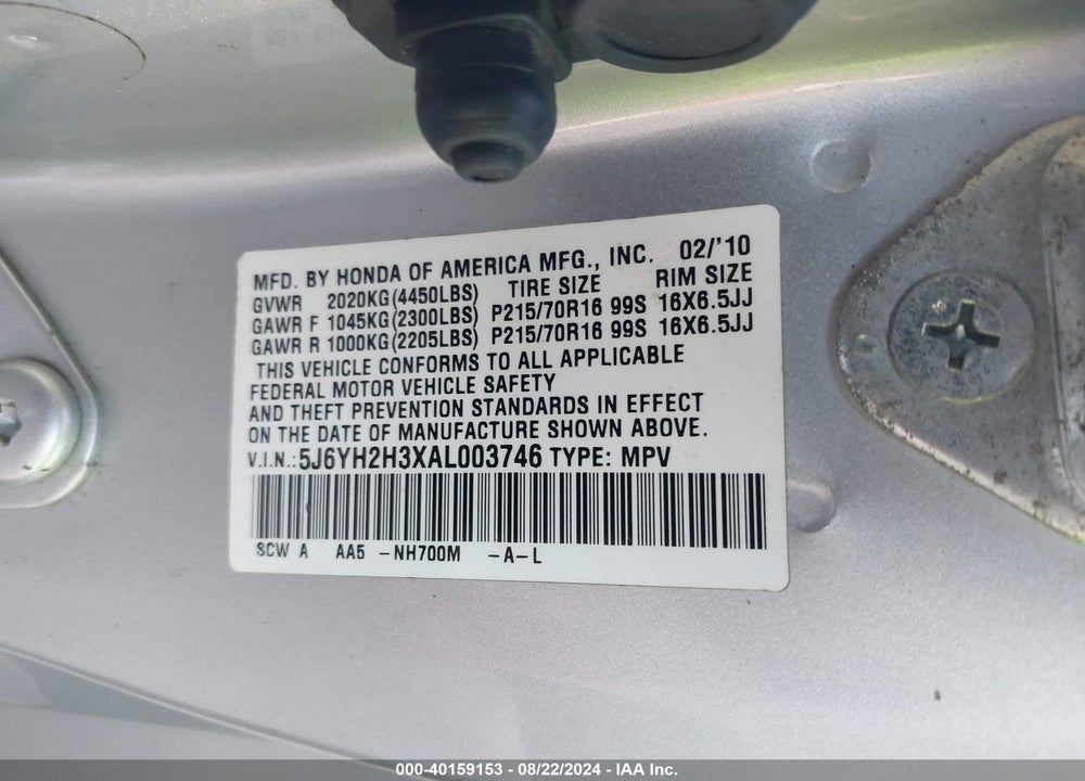 2010 HONDA ELEMENT LX VIN: 5J6YH2H3XAL003746