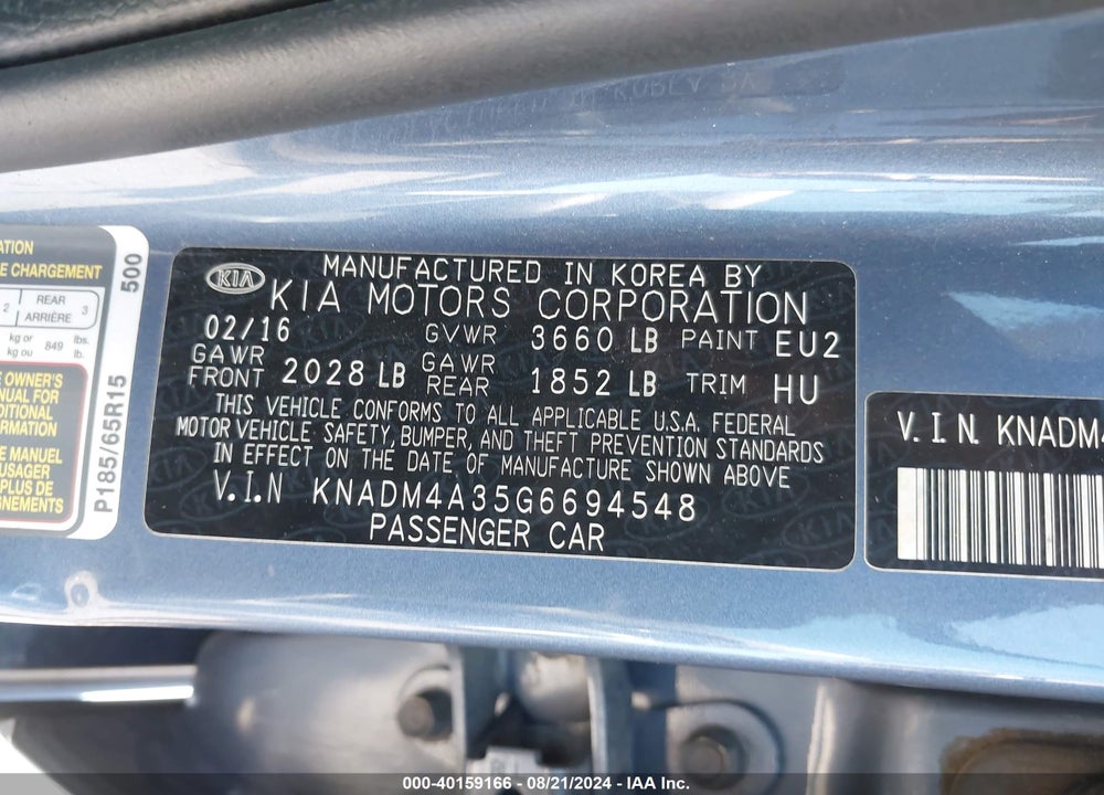 2016 KIA RIO LX VIN: KNADM4A35G6694548