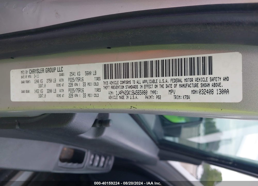 2011 JEEP LIBERTY SPORT VIN: 1J4PN2GK1BW565080